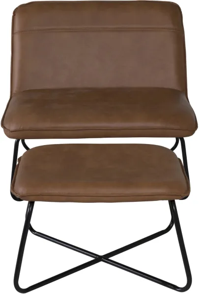 VENTURE DESIGN X-loungestol med fotpall - brun PU och svart järn