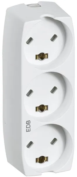 LK-uttag med 3 rektangulära EDB-kontakter, 2-polig med jord, vit